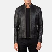 Men's Adornica Svart Bikerjacka i Läder för Herr in Black Sheepskin Leather - Front Profile View &amp; Tailored Silhouette | Buy Online