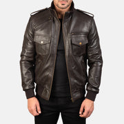 Men's Agent Shadow Brun Bomberjacka i Läder för Herr in Brown Sheepskin Leather - Front Profile View &amp; Tailored Silhouette | Buy Online