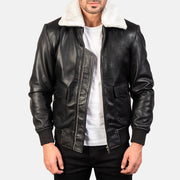 
Airin G-1 Black & White Leather Bomber Jacket in Black Sheepskin Leather - Framifrån med skräddarsydd silhuett | Handla online