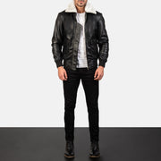 
Airin G-1 Black & White Leather Bomber Jacket - Sidoprofil som visar ärmskärning