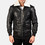 
Närbildsdetalj of Shirt with Removable Fur & Zipper Hardware on Airin G-1 Black & White Leather Bomber Jacket