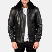 
Airin G-1 Svart Bomberjacka i Läder för Herr in Black Sheepskin Leather - Framifrån med skräddarsydd silhuett | Handla online