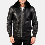 
Närbildsdetalj of Shirt with Removable Fur & Zipper Hardware on Airin G-1 Svart Bomberjacka i Läder för Herr