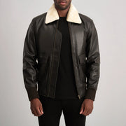 
Airin G-1 Brun & Cream Bomberjacka i Läder för Herr in Brown Sheepskin Leather - Framifrån med skräddarsydd silhuett | Handla online