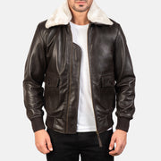 Men's Airin G-1 Brun Bomberjacka i Läder för Herr in Brown Sheepskin Leather - Front Profile View &amp; Tailored Silhouette | Buy Online