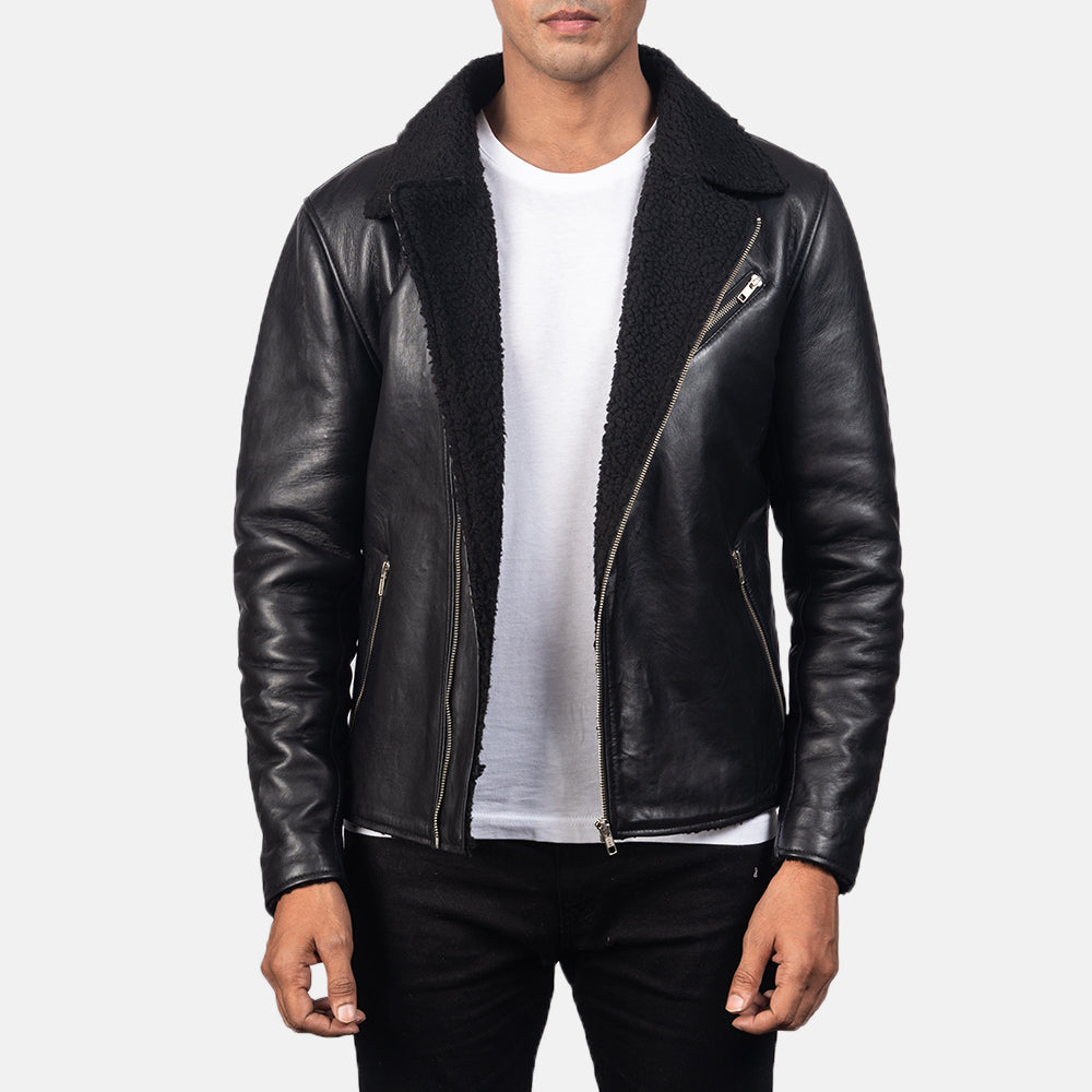 
Alberto Shearling Svart Läderjacka för Herr in Black Sheepskin Leather - Framifrån med skräddarsydd silhuett | Handla online