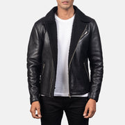 
Alberto Shearling Svart Läderjacka för Herr in Black Sheepskin Leather - Framifrån med skräddarsydd silhuett | Handla online