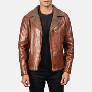 Men's Alberto Shearling Brun Läderjacka för Herr in Brown Sheepskin Leather - Front Profile View &amp; Tailored Silhouette | Buy Online