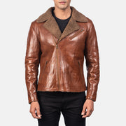 Men's Alberto Shearling Brun Läderjacka för Herr - Lateral Side Profile View Showing Sleeve Cut &amp; Athletic Taper Fit