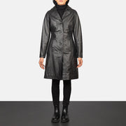 Women's Alexis Svart Single Breasted Leather Coat för Dam in Black Cowhide Leather - Front Profile View &amp; Tailored Silhouette | Buy Online