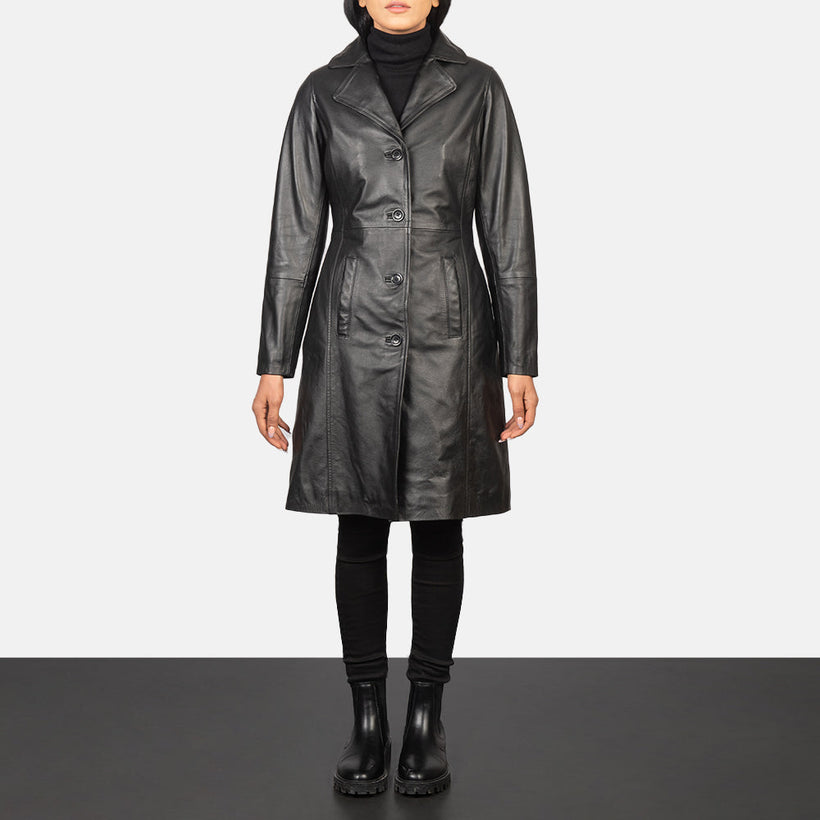 Alexis Svart Single Breasted Leather Coat för Dam