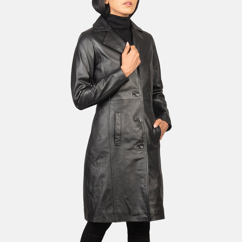 Alexis Svart Single Breasted Leather Coat för Dam