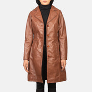 Women's Alexis Brun Single Breasted Leather Coat för Dam in Brown Cowhide Leather - Front Profile View &amp; Tailored Silhouette | Buy Online