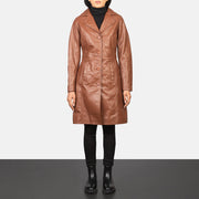 Women's Alexis Brun Single Breasted Leather Coat för Dam - Lateral Side Profile View Showing Sleeve Cut &amp; Athletic Taper Fit