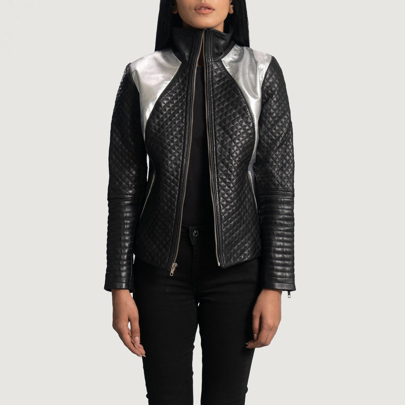 Alia Metallic Svart Bikerjacka i Läder för Dam