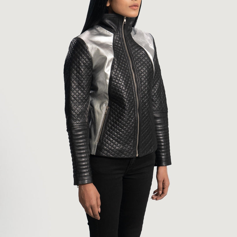 Alia Metallic Svart Bikerjacka i Läder för Dam