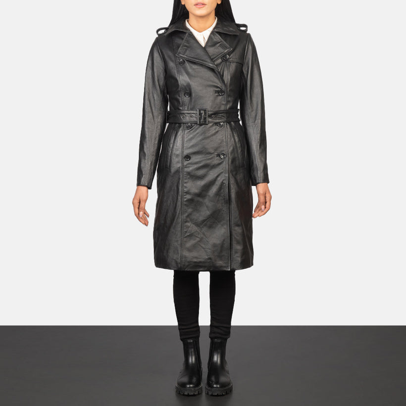 Alice Svart Double-Breasted Leather Coat för Dam