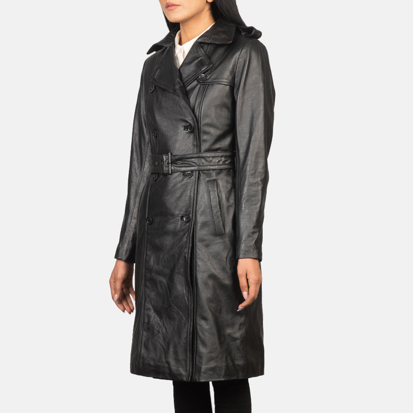 Alice Svart Double-Breasted Leather Coat för Dam