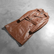 Styled Fit Perspective of Women's Alice Brun Double Breasted Leather Coat för Dam on Model - Natural Daylight Drape