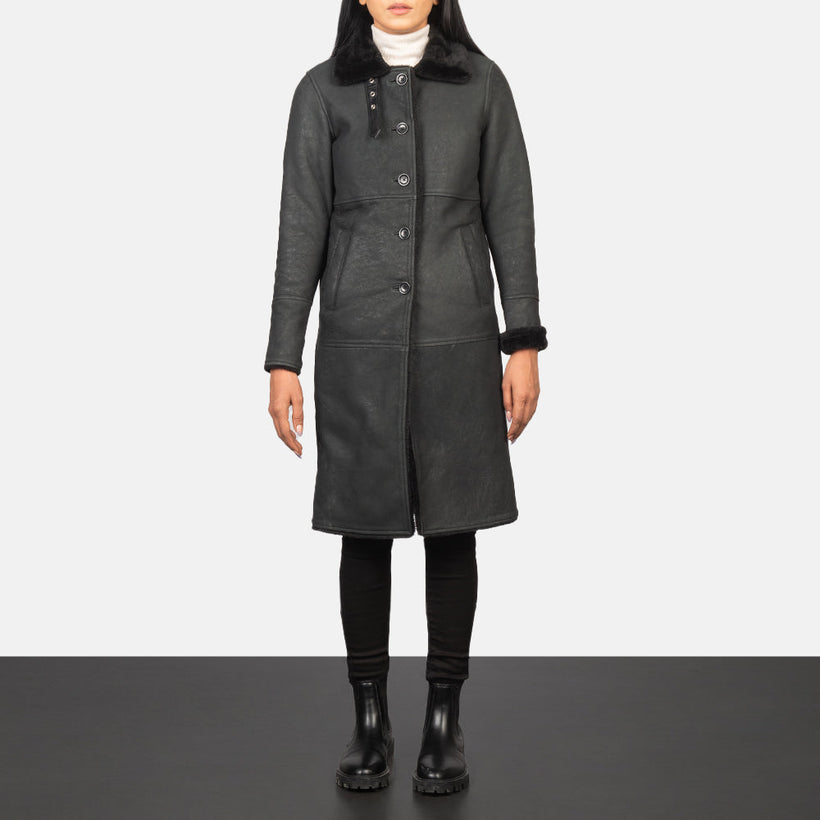 Alina Shearling Svart Leather Coat för Dam