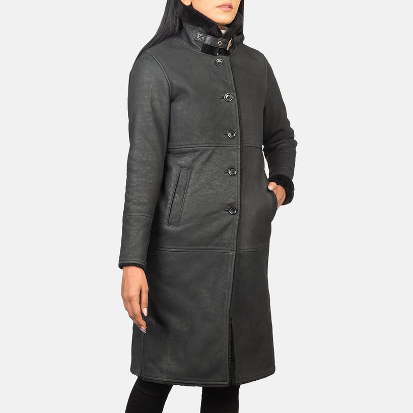 Alina Shearling Svart Leather Coat för Dam