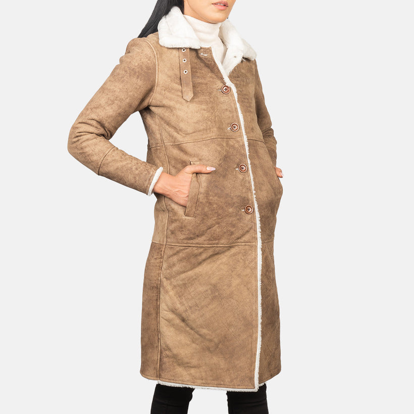 Alina Shearling Brun Leather Coat för Dam