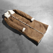 Open Hem &amp; Hem Craftsmanship Construction Detail on Women's Alina Shearling Brun Leather Coat för Dam