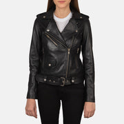 Women's Alison Svart Bikerjacka i Läder för Dam in Black Cowhide Leather - Front Profile View &amp; Tailored Silhouette | Buy Online