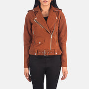 Alison Brun Suede Bikerjacka i Läder för Dam in Brown Goatskin Suede - Front Profile View &amp; Tailored Silhouette | Buy Online