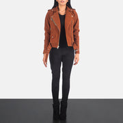 Alison Brun Suede Bikerjacka i Läder för Dam - Lateral Side Profile View Showing Sleeve Cut &amp; Athletic Taper Fit
