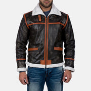 Men's Alpine Brun Fur Läderjacka för Herr in Distressed Brown Goatskin Leather - Front Profile View &amp; Tailored Silhouette | Buy Online