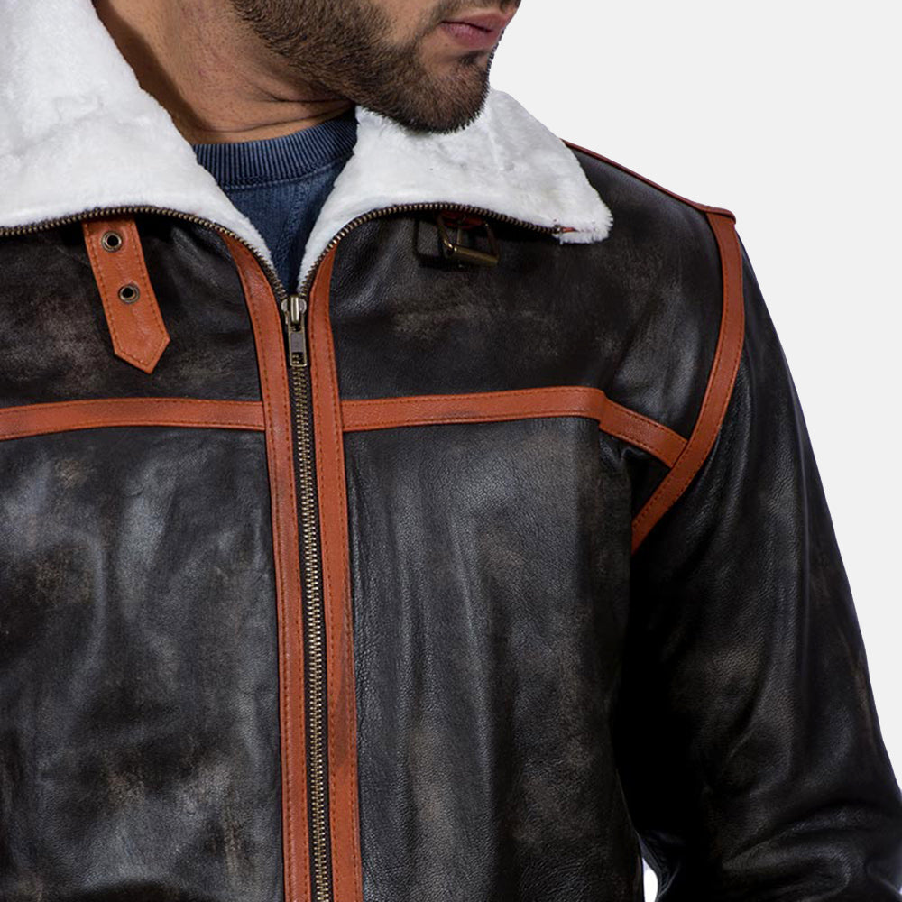 Men's Alpine Brun Fur Läderjacka för Herr - Lateral Side Profile View Showing Sleeve Cut &amp; Athletic Taper Fit