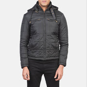 
Närbildsdetalj of High neck with Belt & Zipper Hardware on Alps Quilted Black Windbreaker Jacket