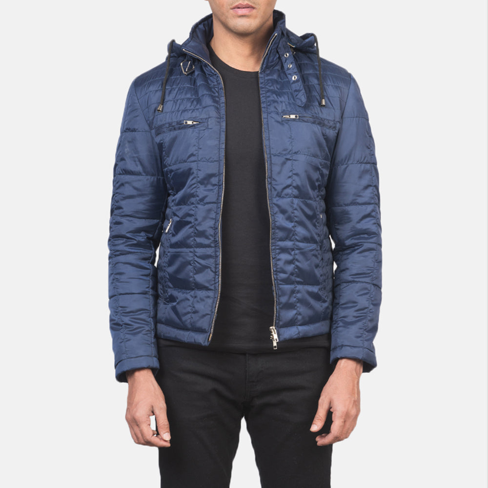 
Alps Quilted Blue Windbreaker Jacket in Blue Nylon - Framifrån med skräddarsydd silhuett | Handla online
