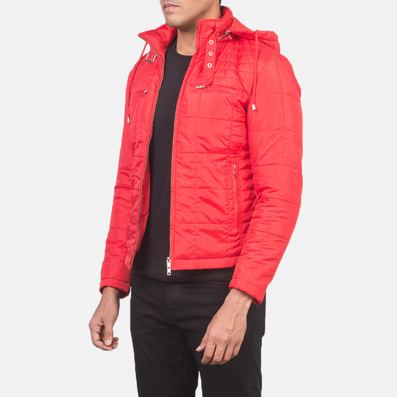 Alps Quilted Red Hooded Windbreaker Läderjacka för Herr