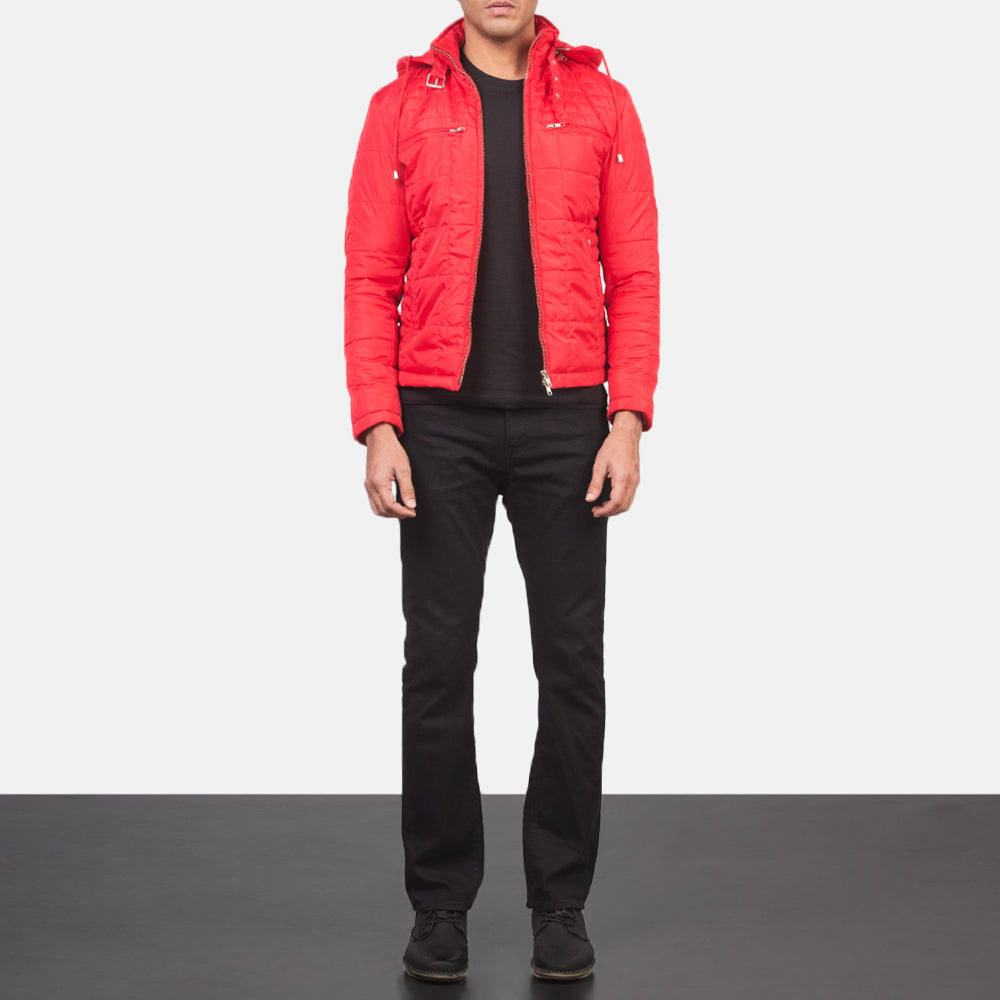 
Alps Quilted Red Windbreaker Jacket - Sidoprofil som visar ärmskärning