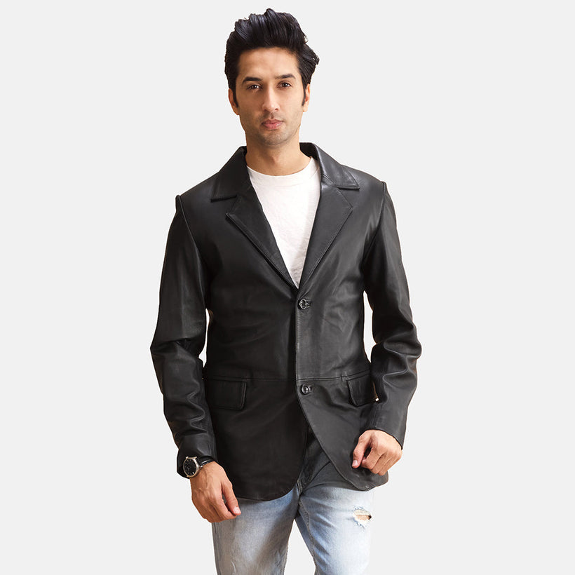Alyson Svart Leather Blazer för Herr