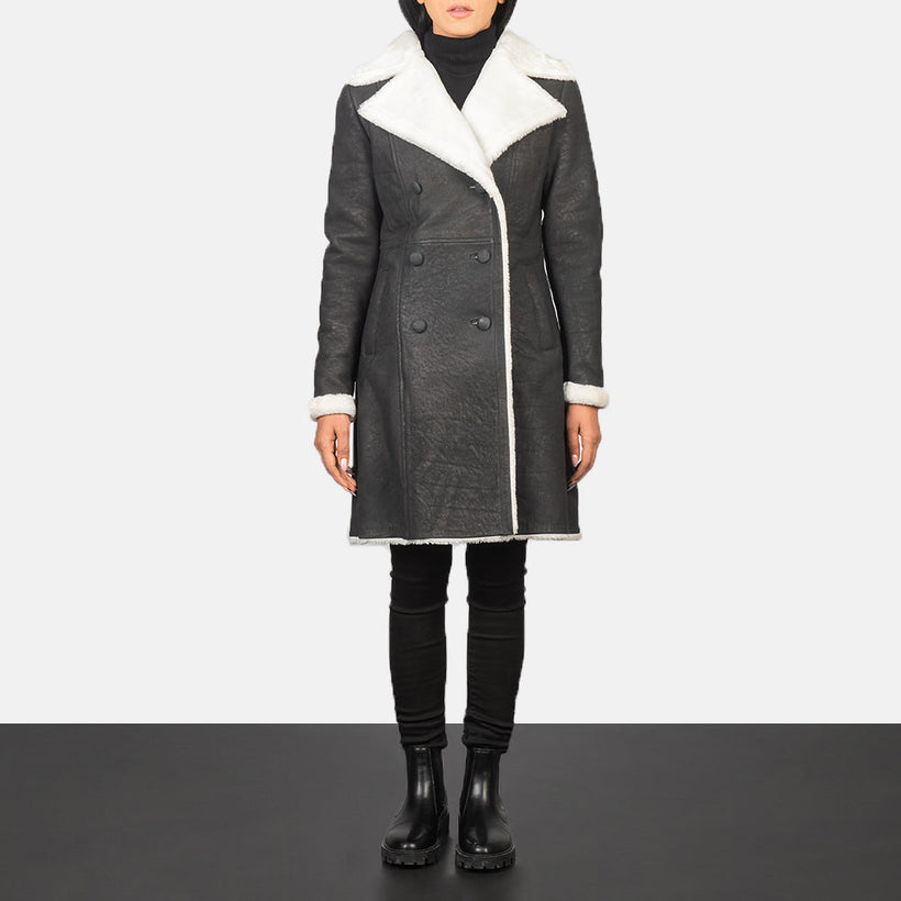 Amie Svart Double-Breasted Shearling Coat för Dam