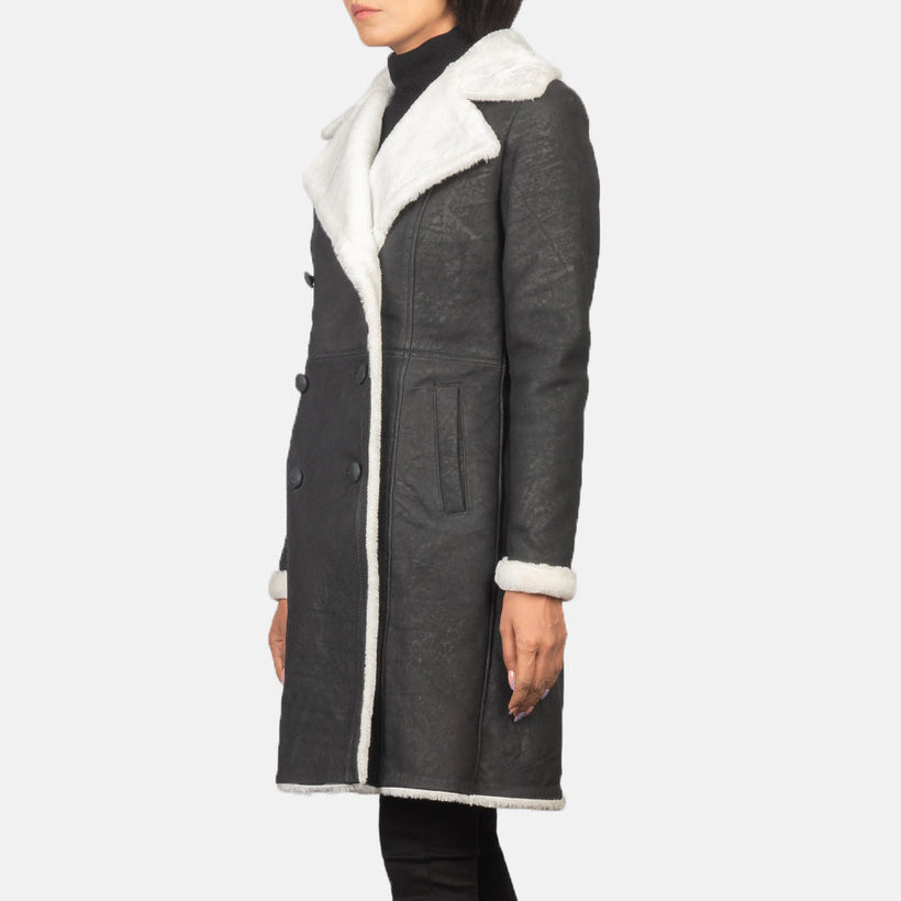 Amie Svart Double-Breasted Shearling Coat för Dam
