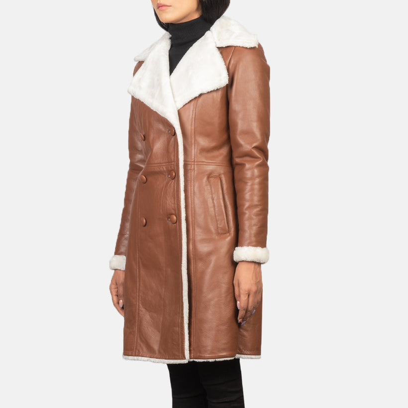 Amie Brun Double-Breasted Shearling Coat för Dam