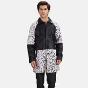 Men's Artistry Svart Dye Leather Coat för Herr in Black &amp; White Sheepskin Dip &amp;Amp; Dye - Front Profile View &amp; Tailored Silhouette | Buy Online