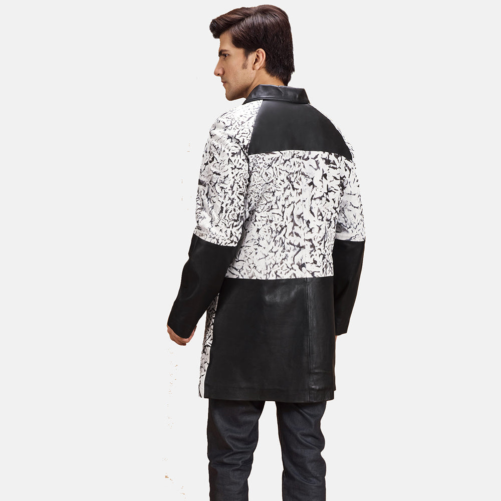 Close-Up Detail of Shirt &amp; Button Hardware on Men's Artistry Svart Dye Leather Coat för Herr