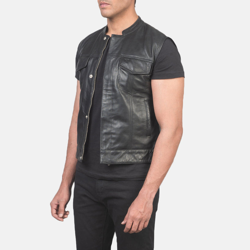 Atlas Moto Svart Leather Vest för Herr