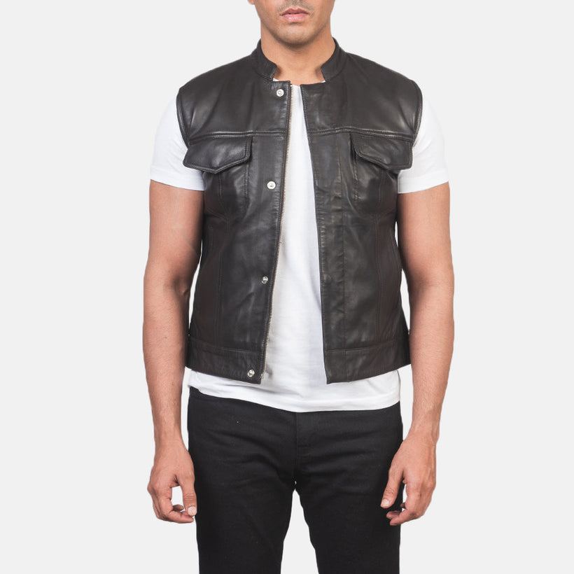 Atlas Moto Brun Leather Vest för Herr