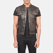 
Atlas Moto Distressed Brun Läderväst för Herr in Distressed Brown Sheepskin Leather - Framifrån med skräddarsydd silhuett | Handla online