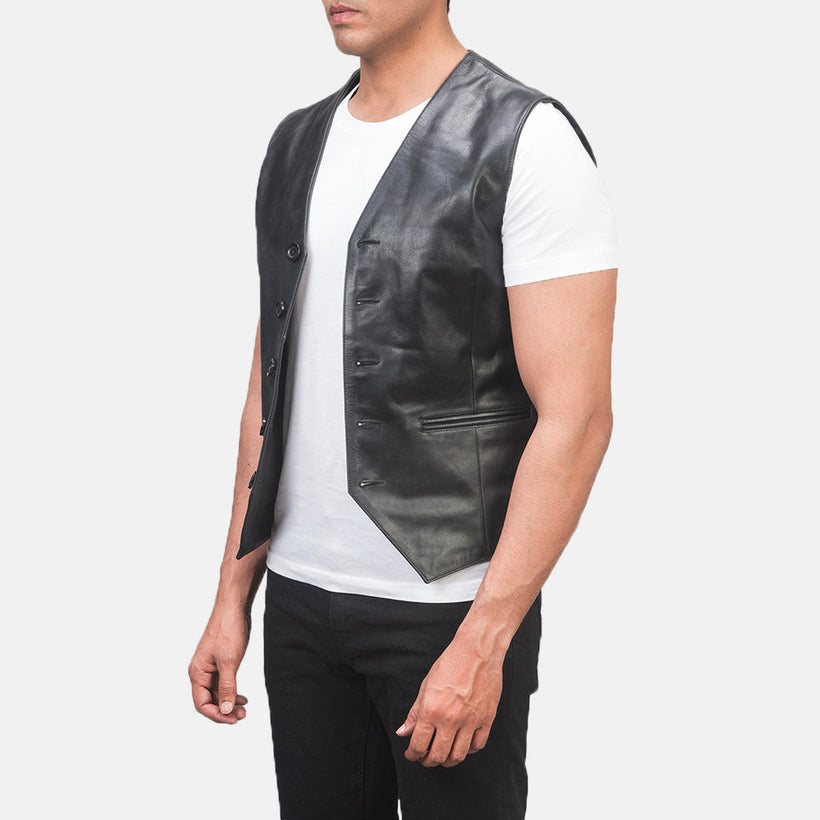 Auden Svart Leather Vest för Herr