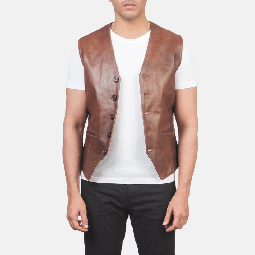 Auden Brun Leather Vest för Herr