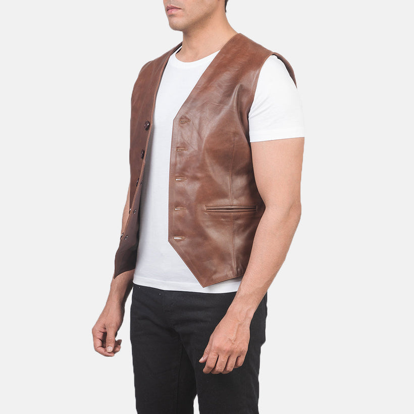 Auden Brun Leather Vest för Herr