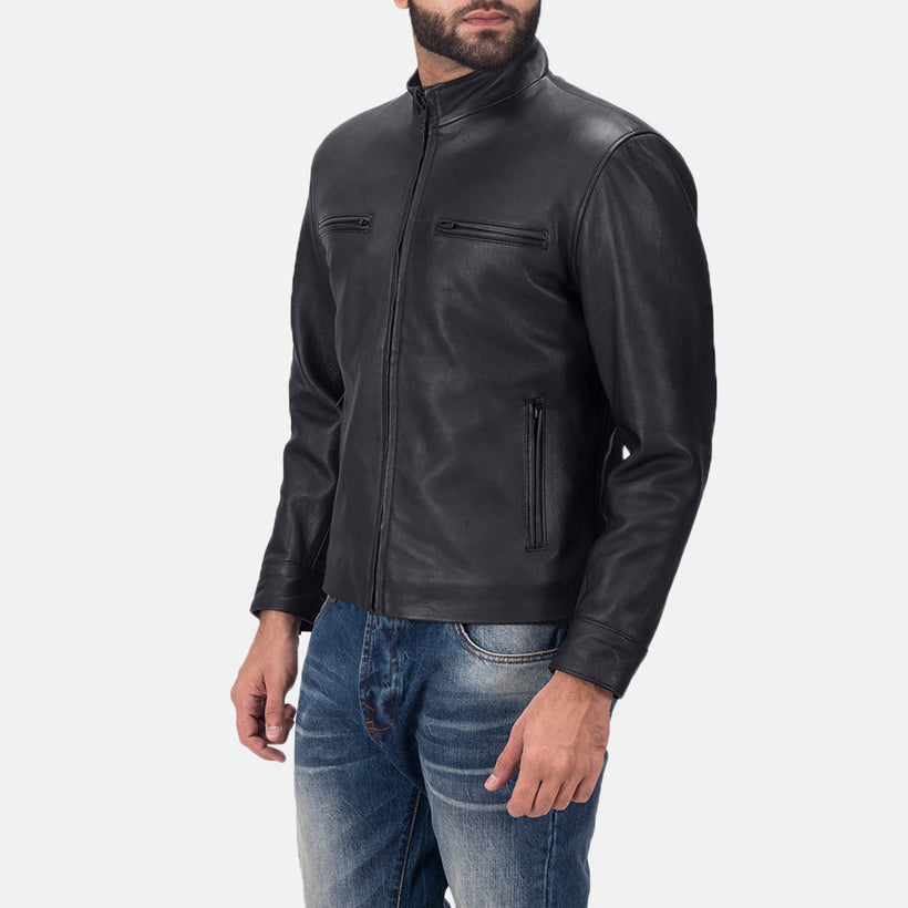 Austere Matte Svart Bikerjacka i Läder för Herr