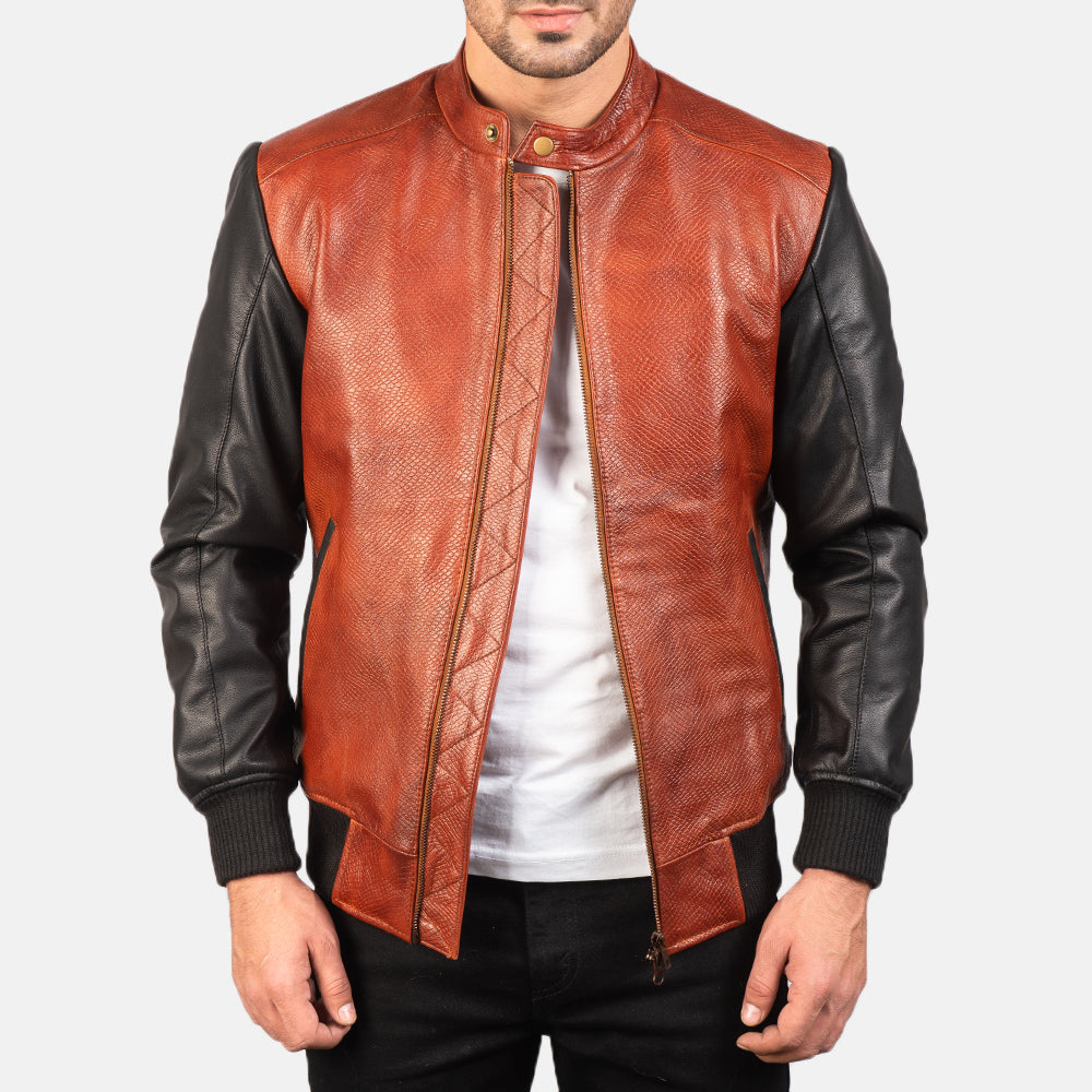 
Rib Knit & Hem Craftsmanship Construction Detail on Avan Black Leather Bomber Jacket